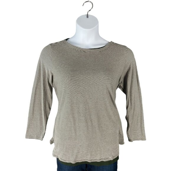 J Jill Womens Top 1X Green White Striped Layered Soft Warm Work Minimal Office - Picture 1 of 14